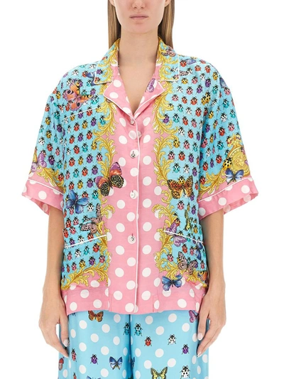 Shop Versace Butterfly Print Shirt In Multicolour