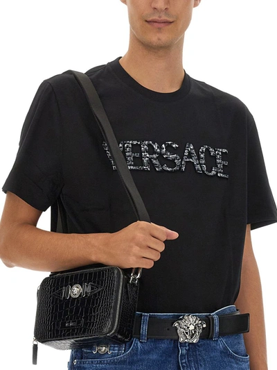 Shop Versace Crocodile Logo T-shirt In Black