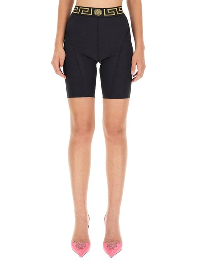 Shop Versace Cyclist Bermuda Shorts With "greek" Border In Black