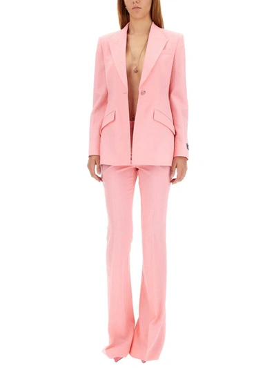 Shop Versace Single Breasted Medusa Jacket In Pink