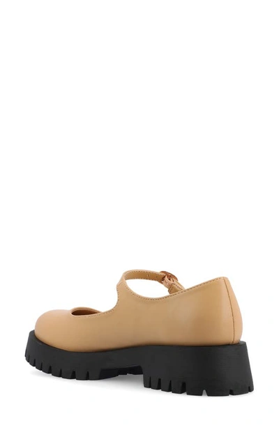 Shop Journee Collection Kamie Mary Jane Platform Flat In Tan