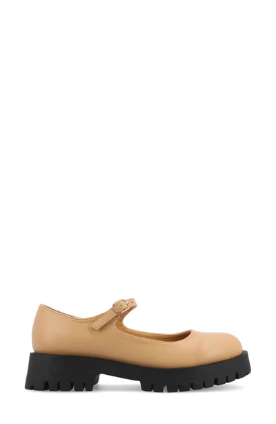 Shop Journee Collection Kamie Mary Jane Platform Flat In Tan