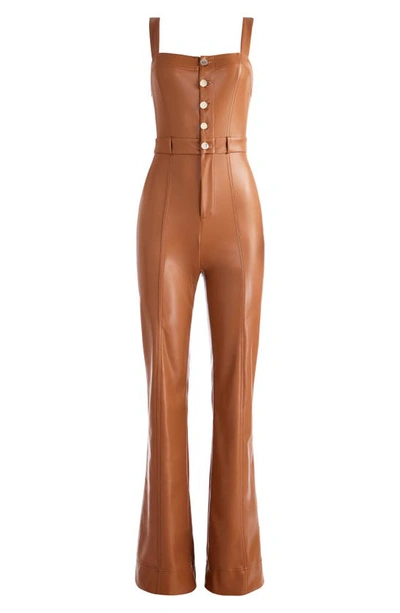 Shop Alice And Olivia Faux Leather Jumpsuit In Camel
