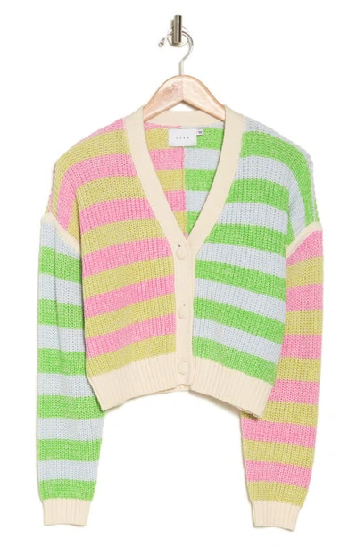 Shop Lush Stripe Button Front Crop Cardigan In Pink Green Multi