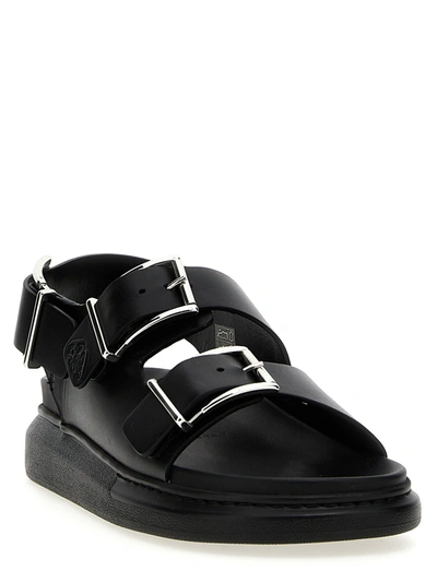 Shop Alexander Mcqueen Buckles Leather Sandals Black