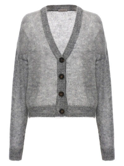 Shop Brunello Cucinelli Cropped Cardigan Sweater, Cardigans Gray