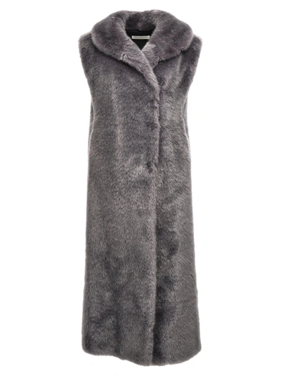 Shop Philosophy Extra Long Faux Fur Vest Gilet Gray