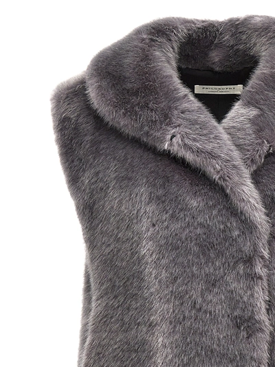 Shop Philosophy Extra Long Faux Fur Vest Gilet Gray