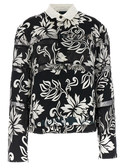 Shop Sacai Floral Print Shirt, Blouse White/black