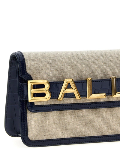 Shop Bally Logo Leather Canvas Crossbody Bag Crossbody Bags Blue