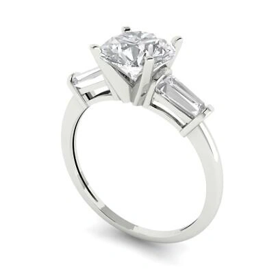 Pre-owned Pucci 2.2ct Round Baguette Cut Simulated Engagement Bridal 3-stone Ring 14k White Gold In White/colorless