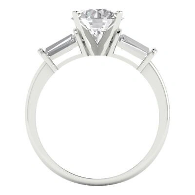 Pre-owned Pucci 2.2ct Round Baguette Cut Simulated Engagement Bridal 3-stone Ring 14k White Gold In White/colorless