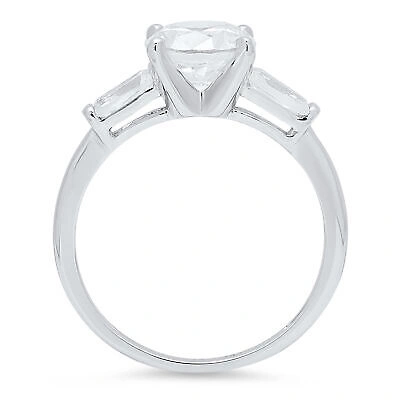 Pre-owned Pucci 2.2ct Round Baguette Cut Simulated Engagement Bridal 3-stone Ring 14k White Gold In White/colorless