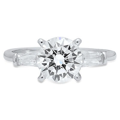 Pre-owned Pucci 2.2ct Round Baguette Cut Simulated Engagement Bridal 3-stone Ring 14k White Gold In White/colorless