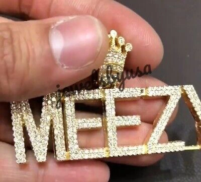 Pre-owned Nsg 2ct Genuine Moissanite Meezy Custom Name Pendant Free Rope Chain 925 Silver In White