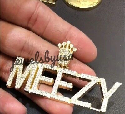 Pre-owned Nsg 2ct Genuine Moissanite Meezy Custom Name Pendant Free Rope Chain 925 Silver In White