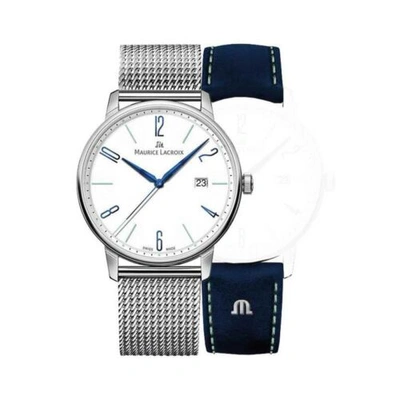 Pre-owned Maurice Lacroix El1118-ss00e-120-c Men's Eliros White Dial Quartz Watch