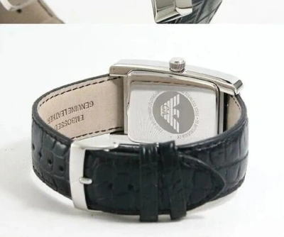 Pre-owned Emporio Armani Ar0143 Black Dial Leather Strap Rectangular Men's Watch Genuine