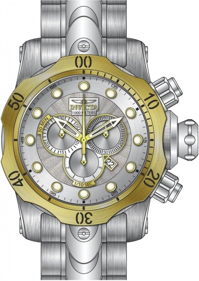 Pre-owned Invicta Venom Silver Dial Chronograph Swiss Quartz Men's Steel Bracelet Watch