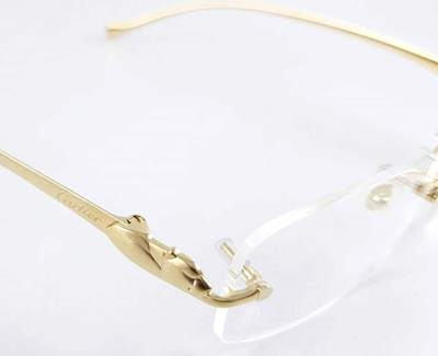 Pre-owned Cartier Panthere Ct00610-002 Rimless Gold Authentic Eyeglasses Frame 53-18 In Clear