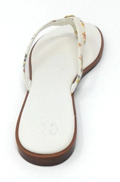 Pre-owned Tory Burch Women's Benton Thong Sandals Flats In Leather (rose Floral - Rolled In Gold