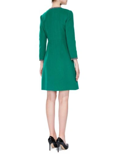 Pre-owned Handmade Custom Made To Order Long Sleeve V-neck Woolblend Pearl Dress Plus 1x-10x L189 In Green