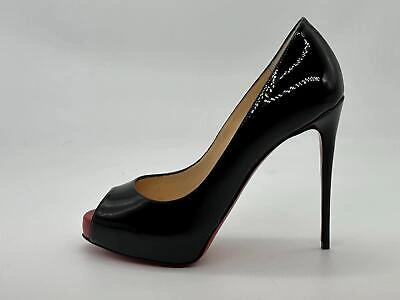 Pre-owned Christian Louboutin Very Prive 120 Platform Peep Toe Pumps Heels Shoes $945 In Black/red
