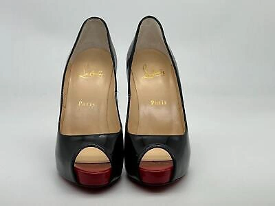 Pre-owned Christian Louboutin Very Prive 120 Platform Peep Toe Pumps Heels Shoes $945 In Black/red