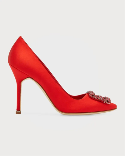 Pre-owned Manolo Blahnik Hangisi 105mm Crystal-buckle Pumps Size 39 Msrp: $1,225.00 In Red