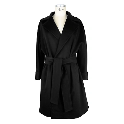 Pre-owned Made In Italy Elegant Black Wool Virgin Coat With Belt