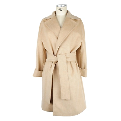 Pre-owned Made In Italy Elegant Beige Woolen Women's Belted Coat