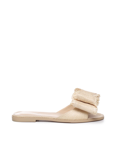 Shop Mach &amp; Mach Flat Sandal In Rope And Leather In Beige