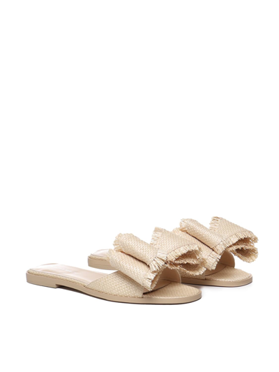 Shop Mach &amp; Mach Flat Sandal In Rope And Leather In Beige