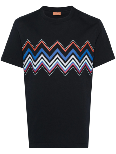 Shop Missoni Black Cotton Blend T-shirt In Blu