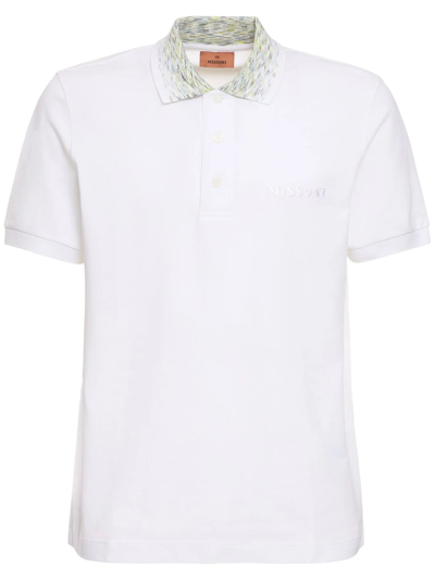 Shop Missoni White Cotton Jersey Polo Shirt In Bianco