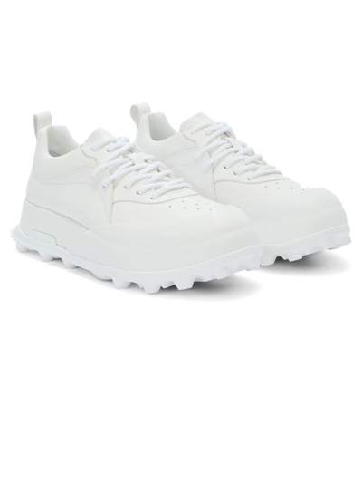 Shop Jil Sander White Calf Leather Sneakers In Bianco