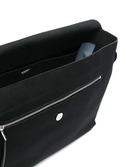 Jil Sander Utility Large Crossbody Canvas Bag In Nero