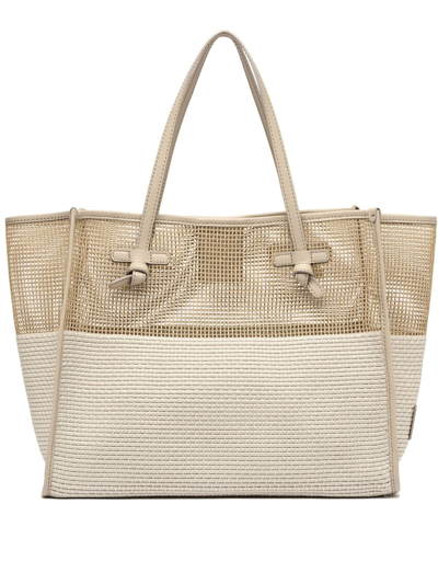 Shop Gianni Chiarini Beige Mesh Effect Fabric Shopping Bag