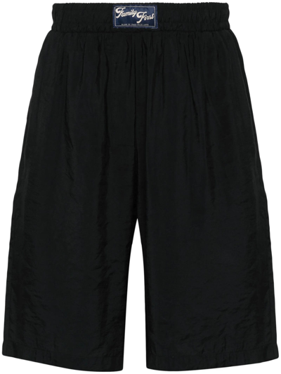 Shop Family First Milano Black Cupro Shorts In Nero