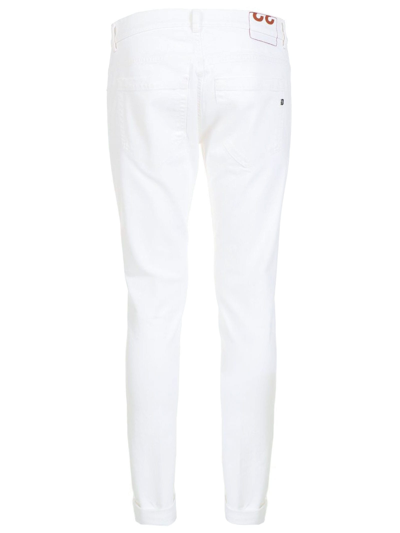 Shop Dondup White Cotton-blend Cropped Slim-cut Jeans In Bianco