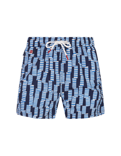 Shop Kiton Swim Shorts With Light Blue Windsock Pattern