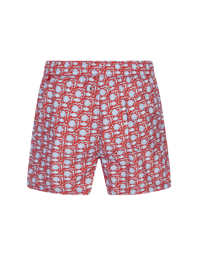Shop Kiton Red Swim Shorts With Fish Pattern
