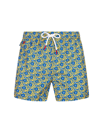 Shop Kiton Yellow Swim Shorts With Fish Pattern
