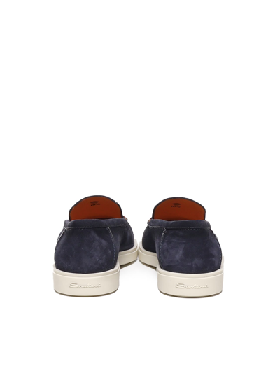 Shop Santoni Loafers In Blue Nabuk