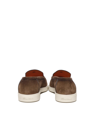 Shop Santoni Loafers In Brown Nabuk In Dark Brown