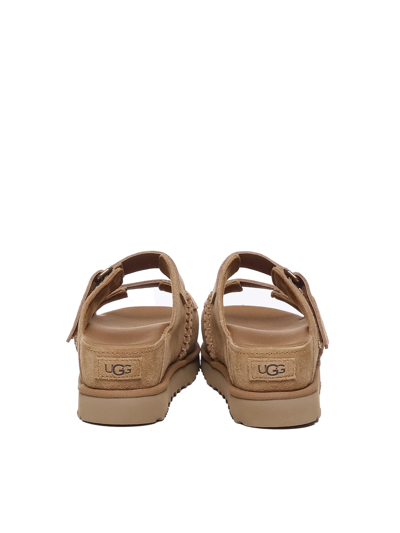 Shop Ugg Suede Sandals With Velcro Buckles In Beige