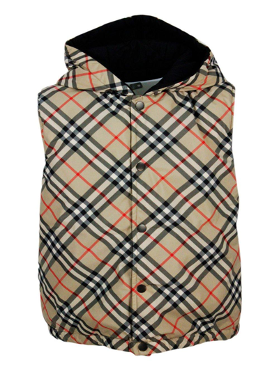 Shop Burberry Vintage-check Reversible Hooded Padded Gilet In Archive Beige