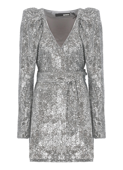 Shop Rotate Birger Christensen Wrap Mini Dress With Paillettes In Silver