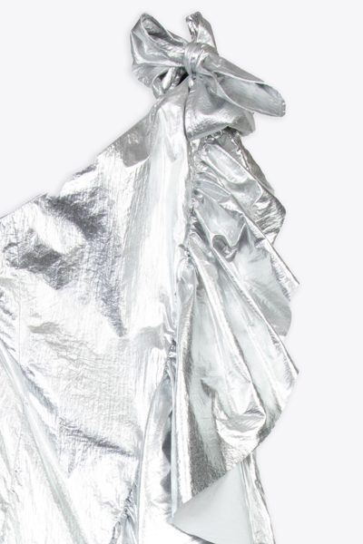 Shop Mm6 Maison Margiela Abito Midi Metallic Silver Nylon One Shoulder Dress In Argento
