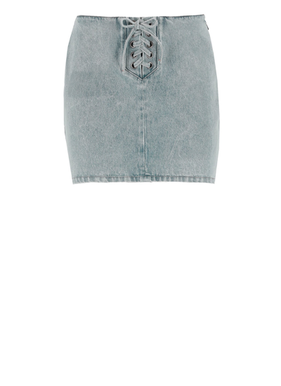 Shop Rotate Birger Christensen Denim Mini Skirt In Light Blue